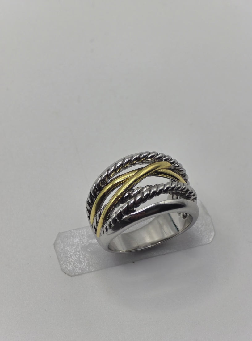 Divolina "Sterling Silver & 18K Gold Twisted Rope Band Ring 925 750 Statement Jewelry"