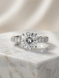 Divolina 3 Carat Lab Grown Diamond Solitaire Engagement Ring 14K White Gold with Side Stones"
