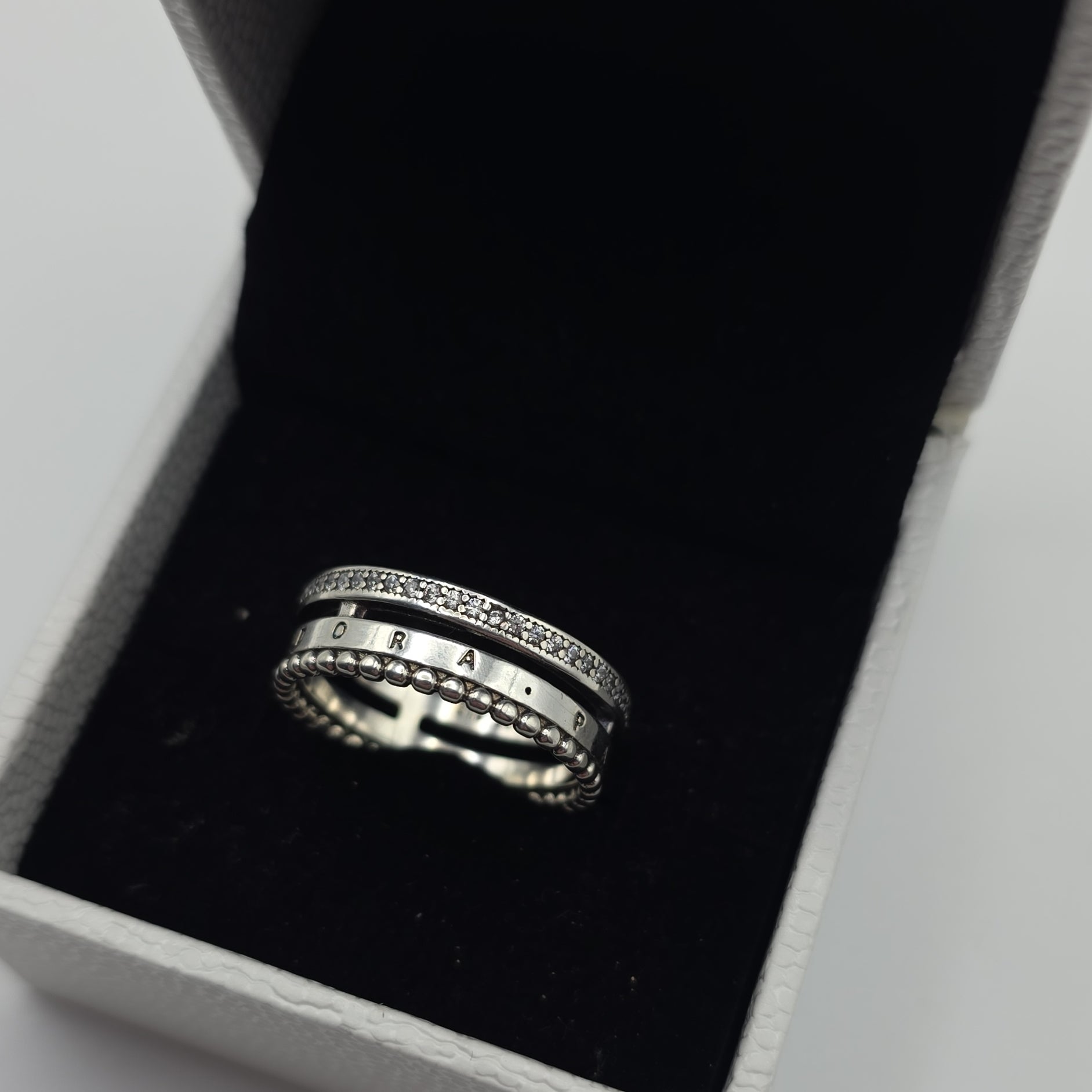 DiVolina signature logo pave & Beads Ring sterling silver 925