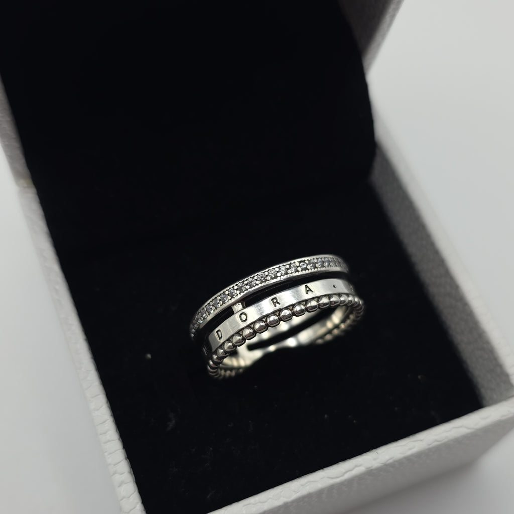DiVolina signature logo pave & Beads Ring sterling silver 925